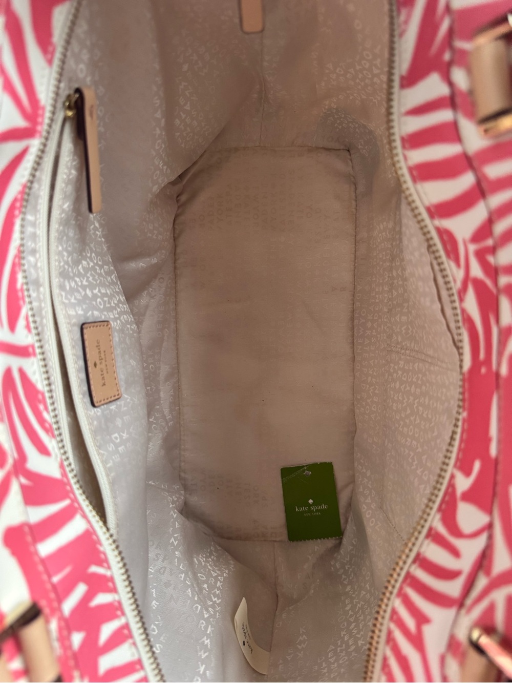 Kate Spade Pink White Tropical Floral Large Zip Tote Shoulder Bag - Picture 11 of 11
